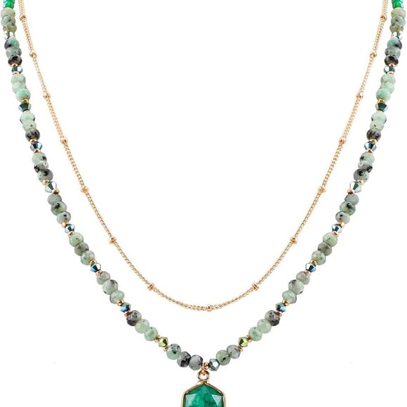 Bohemian Layered Beaded Necklace for Women Natural Stone Pendant Colorful Gemsto - Picture 1 of 4